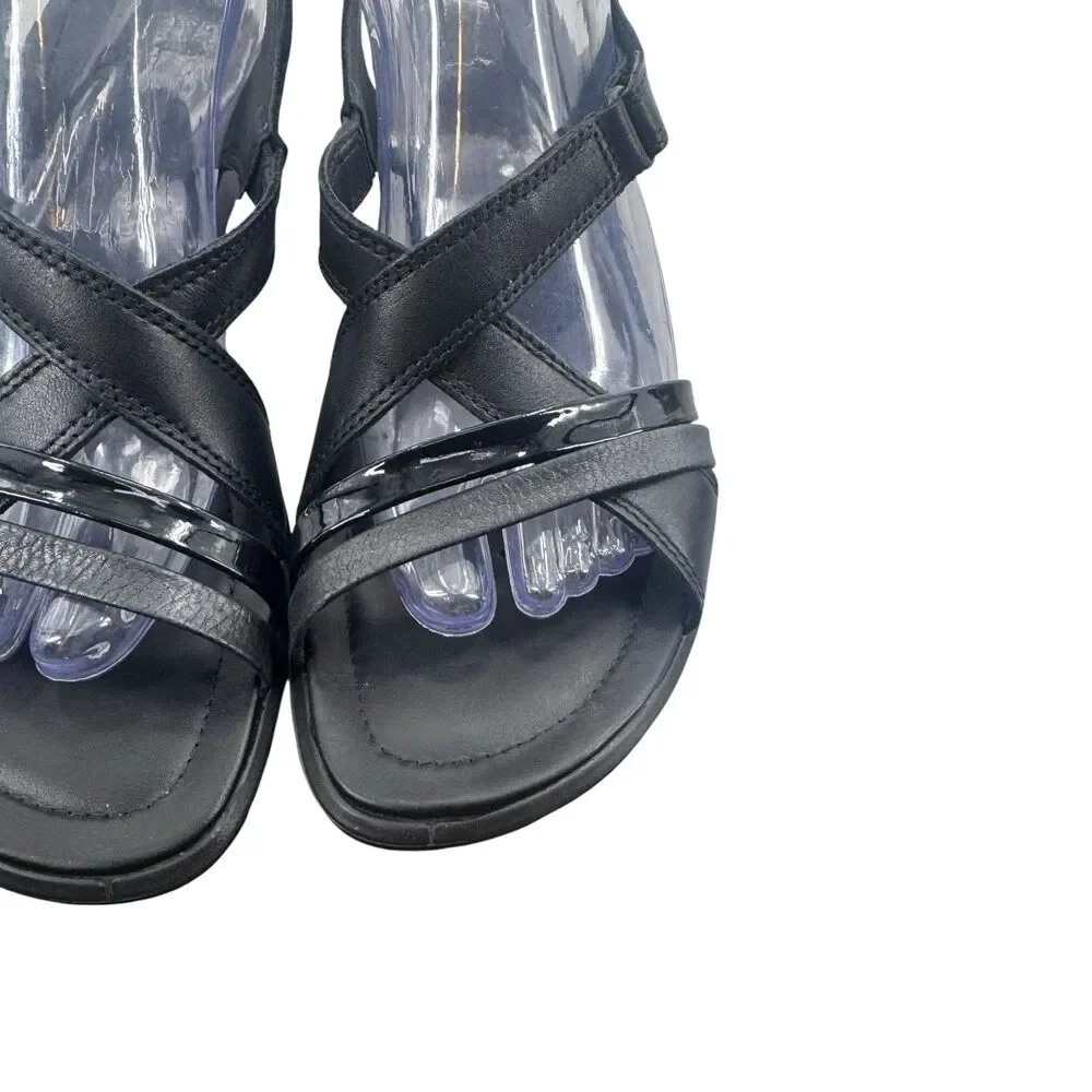 ECCO Womens Size 9/40 Black Leather Easy On Strappy Sandal Fast Shipping